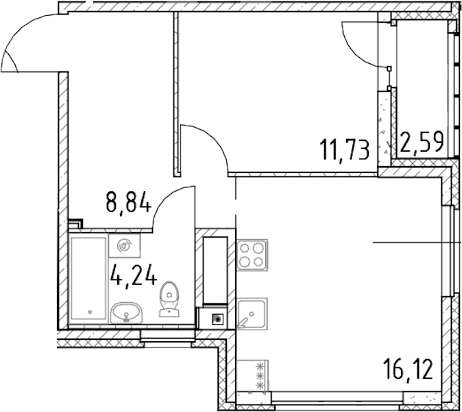 1-комнатная квартира 40.93 м², 8/23 эт., ЖК «Город Первых»